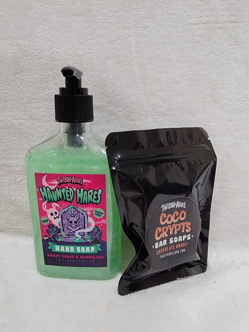 Twisted Allure Haunted Hares Hand Soap with Coco Crisps Chocolate Bunny Bar Soap